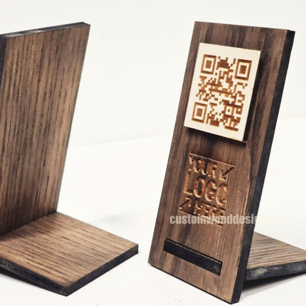 QR Display Stand - Laser Cut Dark Oak 10-1000 Custom Wood Designs CU0766_1