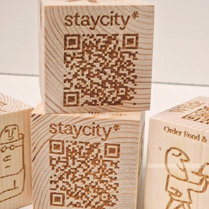 QR Code Block Natural 5 sides Branded 10-1000 Custom Wood Designs CU6ECD_1