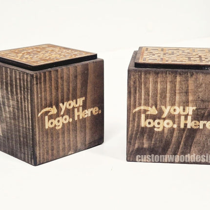 QR Code Block 3 sides Stained & Branded 10-1000 Custom Wood Designs CUCED4_1