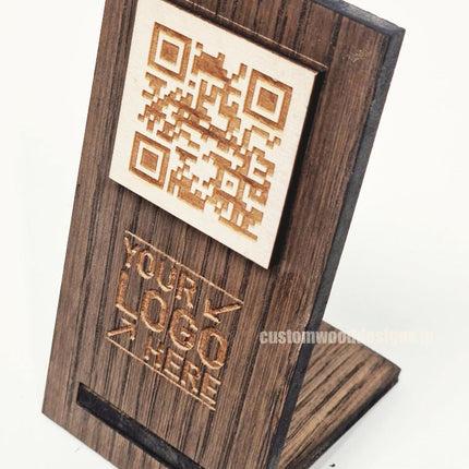 QR Display Stand - Laser Cut Dark Oak 10-1000 Custom Wood Designs CUF47B_1