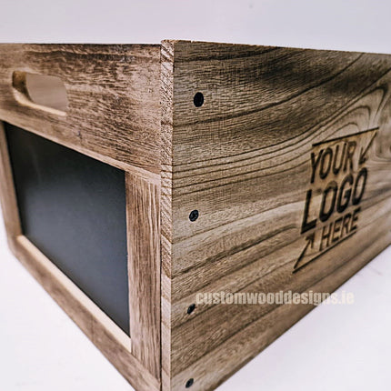 Wooden crate with chalkboard pack of 10 Securit __label: Multibuy CustomWoodDesignsIrelandBrandedwoodecratesFruitcratesIrelanddisplaycratesirelandcustomisedcrateswoodencratesChalkboardcrates_17_35aa26c8-5c00-45d3-8767-c66cc47f990d
