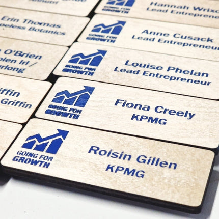 Blonde Birch Name Badges MOQ 10pcs Bespoke Made Custom Wood Designs __label: Multibuy CustomWoodDesignsIrelandc925bb1c-ca8a-46e0-8954-d22d92a457c0