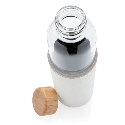 Glass bottle 550ml with bamboo lid & textured PU sleeve pack of 25 Custom Wood Designs __label: Multibuy black-glass-bottle-550ml-with-bamboo-lid-textured-pu-sleeve-pack-of-25-53613714211159