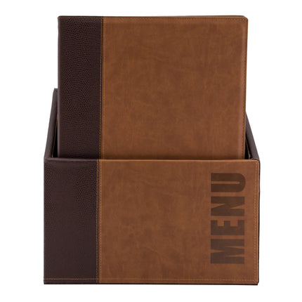 Leather style A4 menu holders in box 2 packs of 20 Light Brown Custom Wood Designs black-leather-style-a4-menu-holders-in-box-2-packs-of-20-52066870427991
