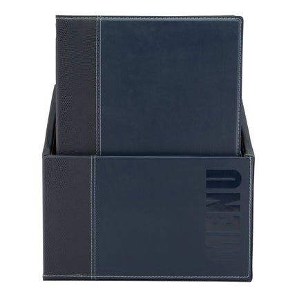 Leather style A4 menu holders in box 2 packs of 20 Blue Custom Wood Designs black-leather-style-a4-menu-holders-in-box-2-packs-of-20-53613282492759