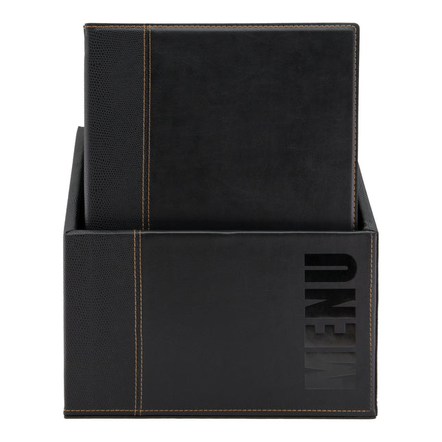 Leather style A4 menu holders in box 2 packs of 20 Black Custom Wood Designs black-leather-style-a4-menu-holders-in-box-2-packs-of-20-53613284557143