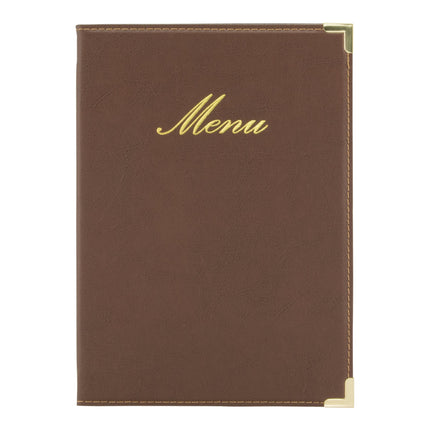 Leather style menu A5 pack of 10 Brown Custom Wood Designs __label: Multibuy black-leather-style-menu-a5-pack-of-10-53613255557463