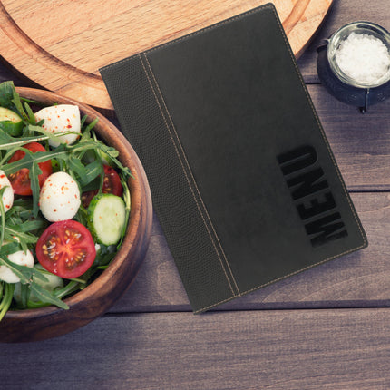 Leather style menu holder A5 pack of 10 Custom Wood Designs __label: Multibuy black-leather-style-menu-holder-a5-pack-of-10-53613274464599