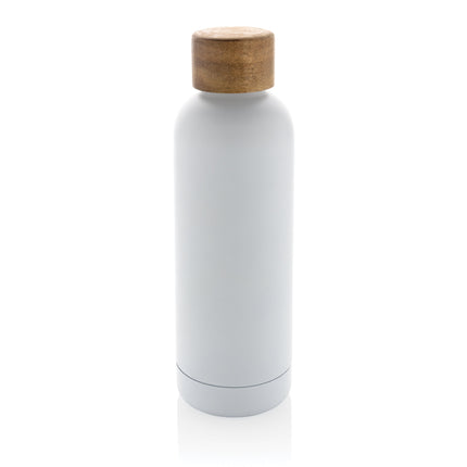 Stainless steel bottle with wood lid pack of 25 White Custom Wood Designs __label: Multibuy black-stainless-steel-bottle-with-wood-lid-pack-of-25-53613618692439