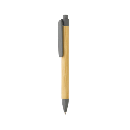 Pen with wooden wheatstraw clip pack of 500 Grey Custom Wood Designs __label: Multibuy blue-pen-with-wooden-wheatstraw-clip-pack-of-500-53613195428183