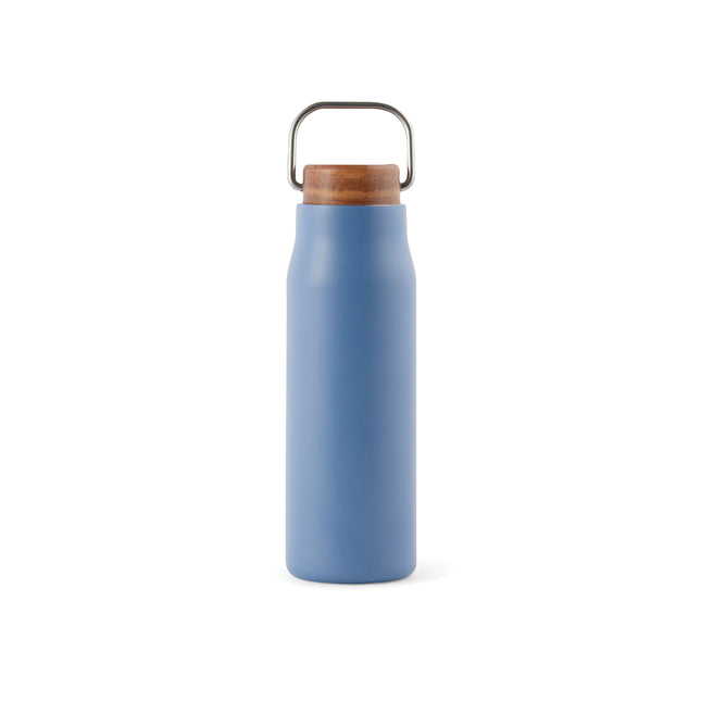 Recycled Vacuum bottle 300ml with acacia wood lid pack of 25 Blue Custom Wood Designs __label: Multibuy bluevacuumrecycledbottlecustomwooddesigns