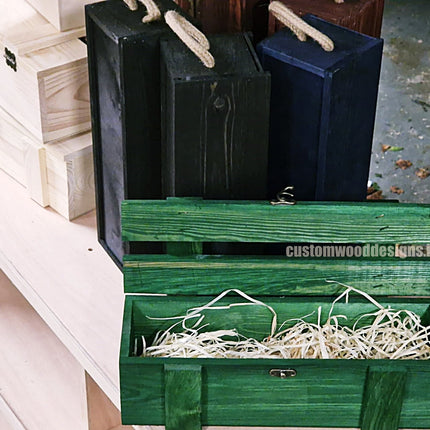 Rustic Bottle Box - Green Single x 25 Bottle box Custom Wood Designs __label: Multibuy Bottle Boxes Gift Boxes bottle-box-default-title-rustic-bottle-box-green-single-53613443121495