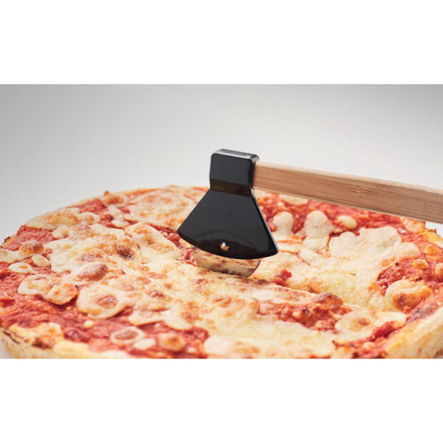 Pizza cutter with bamboo handle pack of 25 Custom Wood Designs __label: Multibuy branded-pizza-cutter-with-bamboo-handle-pack-of-25-53613651099991
