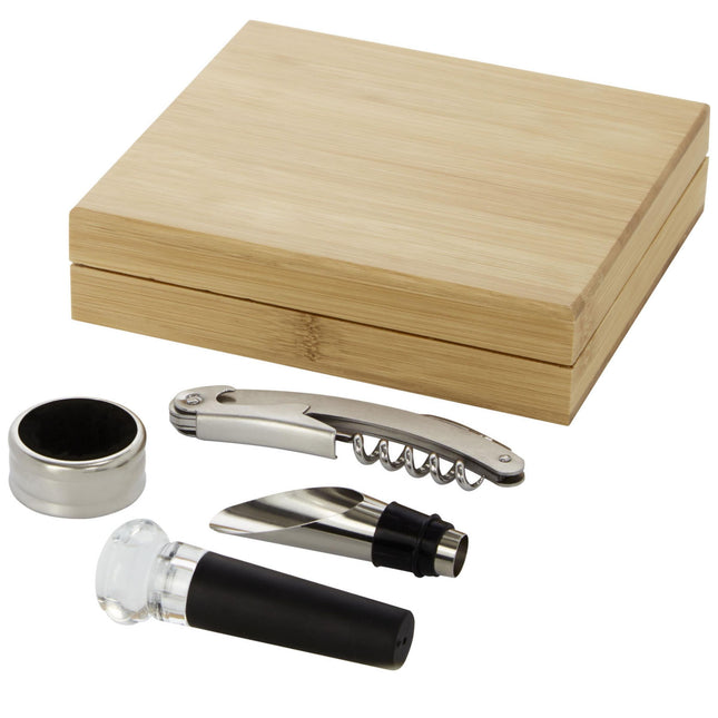 4 piece wine set in bamboo box pack of 25 Custom Wood Designs __label: Multibuy default-title-4-piece-wine-set-in-bamboo-box-pack-of-25-53613610303831