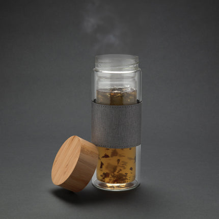 Double Wall Glass Bottle with bamboo lid 360ml pack of 25 Custom Wood Designs __label: Multibuy default-title-double-wall-glass-bottle-with-bamboo-lid-360ml-pack-of-25-53613710016855