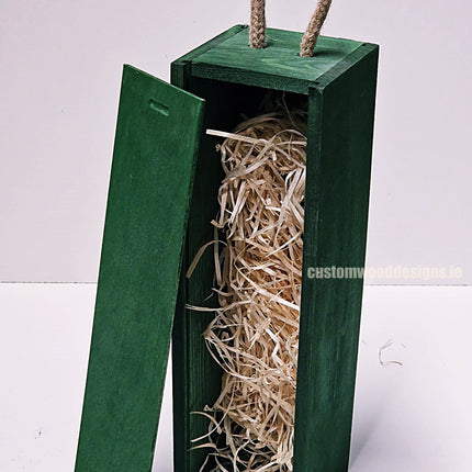 Sliding Lid Bottle Box - Single Green x25 Custom Wood Designs __label: Multibuy Bottle Box Bottle Boxes gift box Gift Boxes Single bottle box wooden Box default-title-sliding-lid-bottle-box-single-green-x25-53613487620439