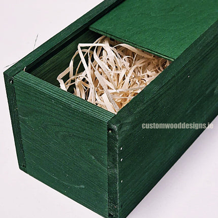 Sliding Lid Bottle Box - Single Green x25 Custom Wood Designs __label: Multibuy Bottle Box Bottle Boxes gift box Gift Boxes Single bottle box wooden Box default-title-sliding-lid-bottle-box-single-green-x25-53613491093847