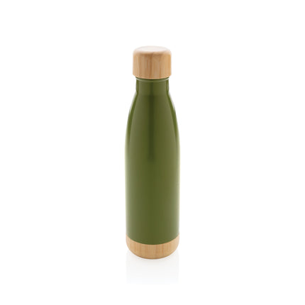 Stainless steel bottle with bamboo lid 520ml pack of 25 Green Custom Wood Designs __label: Multibuy green-stainless-steel-bottle-with-bamboo-lid-520ml-pack-of-25-53613704020311