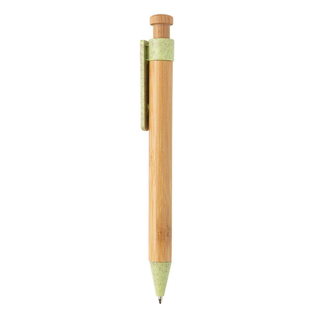 Bamboo pen with wheatstraw clip pack of 500 Branded Green Custom Wood Designs __label: Multibuy greenbamboowheatstrawclippencustomwooddesigns