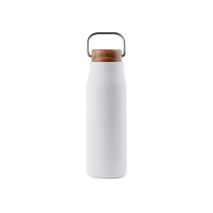 Recycled Vacuum bottle 300ml with acacia wood lid pack of 25 White Custom Wood Designs __label: Multibuy whitevacuumrecycledbottlecustomwooddesigns