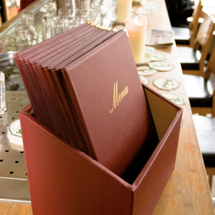 Leather style menu holder in box A4 2 sets of 20 Custom Wood Designs wine-red-leather-style-menu-holder-in-box-a4-2-sets-of-20-53613259653463