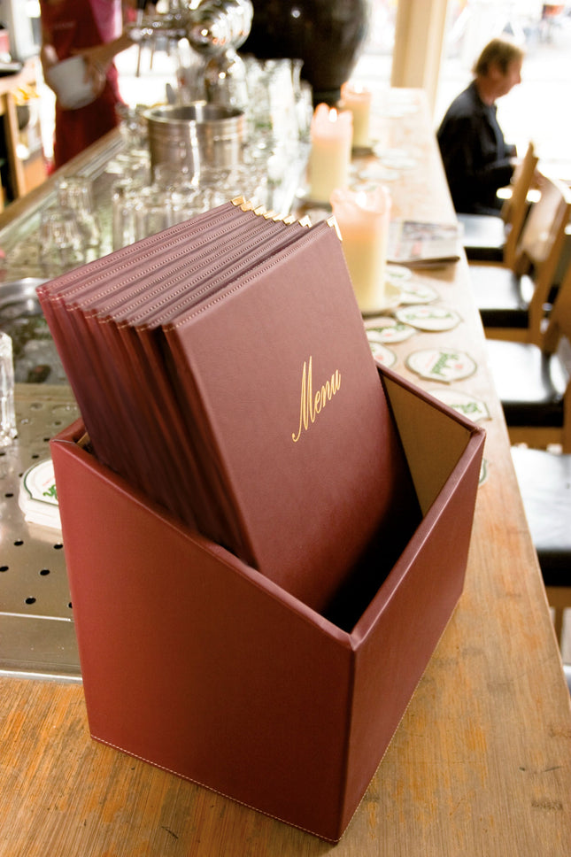 Leather style menu holder in box A4 2 sets of 20 Custom Wood Designs wine-red-leather-style-menu-holder-in-box-a4-2-sets-of-20-53613259653463